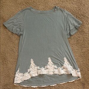 Jolt Green Asymmetrical Embellished Short Sleeve Blouse